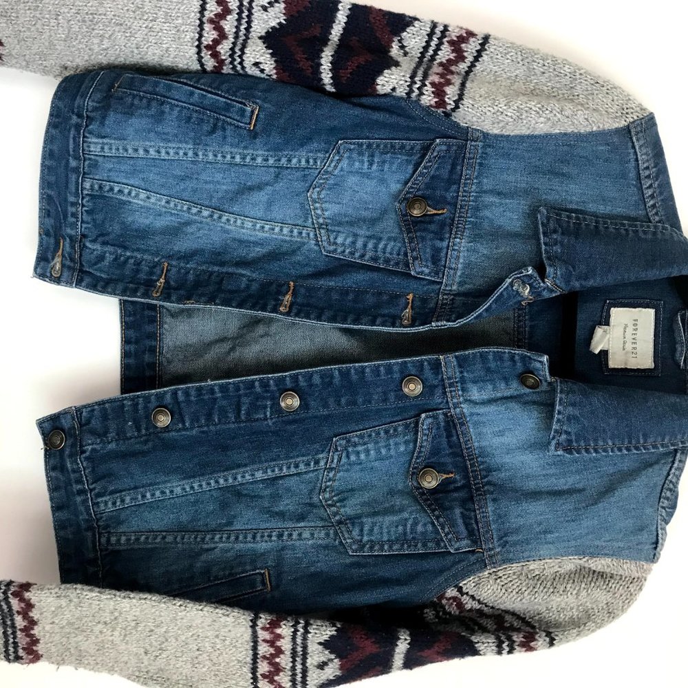 JEAN JACKET WITH KNIT SWEATER ARMS - Picture 7 of 8